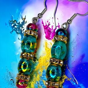 Glass bead metal earrings